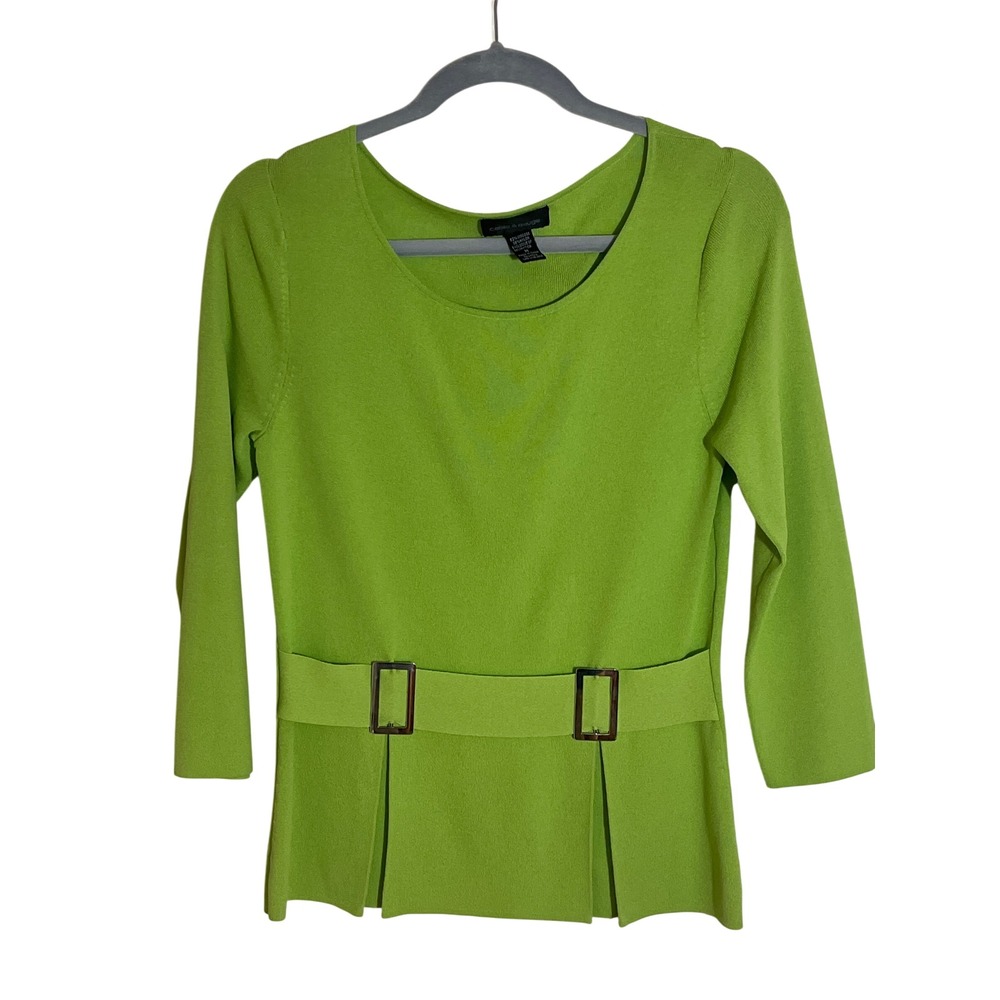 Cable & Gauge Women's M Green Knit Buckle Belted Pleated Peplum Top